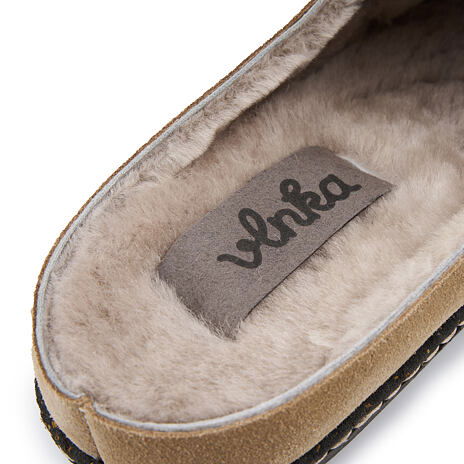 Dames leren Pavla pantoffels met schapenwol beige