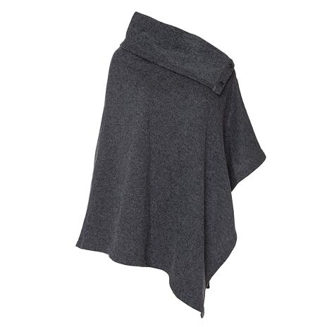 Wool Poncho with Collar Dark Grey