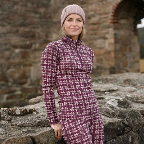 Funktionsshirt für Damen mit Stehkragen Merino Maristua Lundhags weinrot