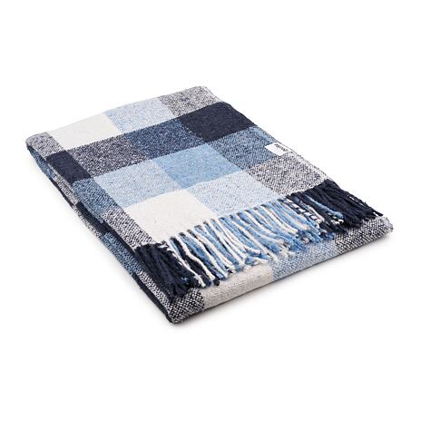 Woolee sheep wool blanket cube pattern blue