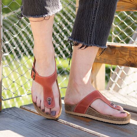 Leder-Flip-Flops mit Korksohle für Damen Lea rot