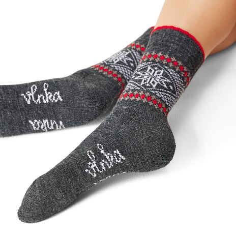 Merino Wool Socks Snowflake Dark Grey