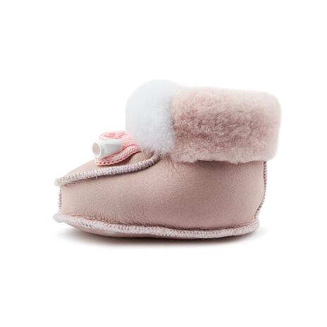 Winter-Set aus Kinderhausschuhen und Handschuhen aus Schafsfell rosa