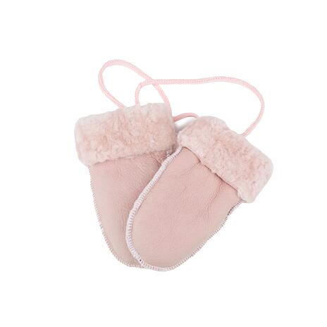 Winter-Set aus Kinderhausschuhen und Handschuhen aus Schafsfell rosa