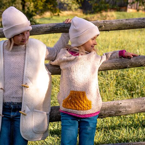 Pull en laine pour enfants avec poche, naturelle