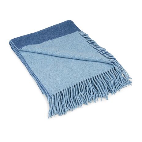 Doppelseitiges Plaid aus Merinowolle mit Kaschmir blau