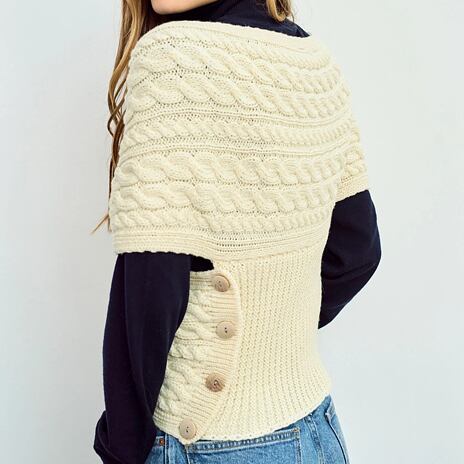 Merino wikkelplaid met knopen, naturel