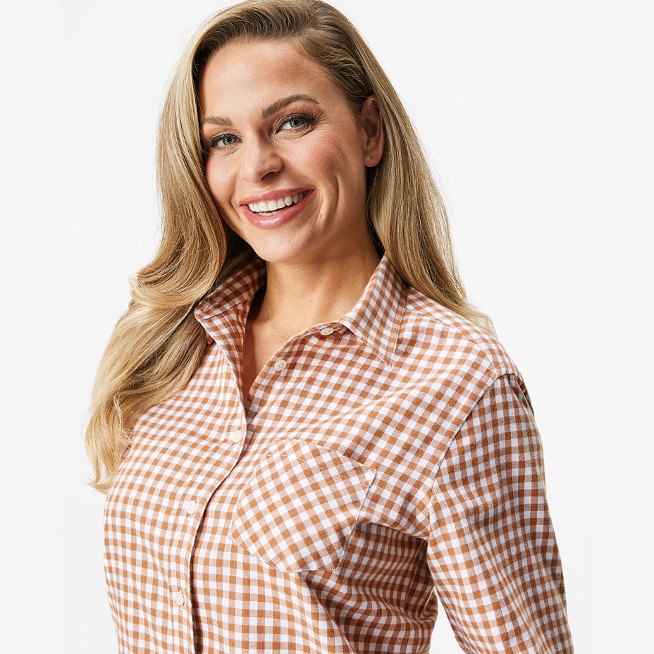 Dámská flanelová košile s Merino vlnou káro hnědá