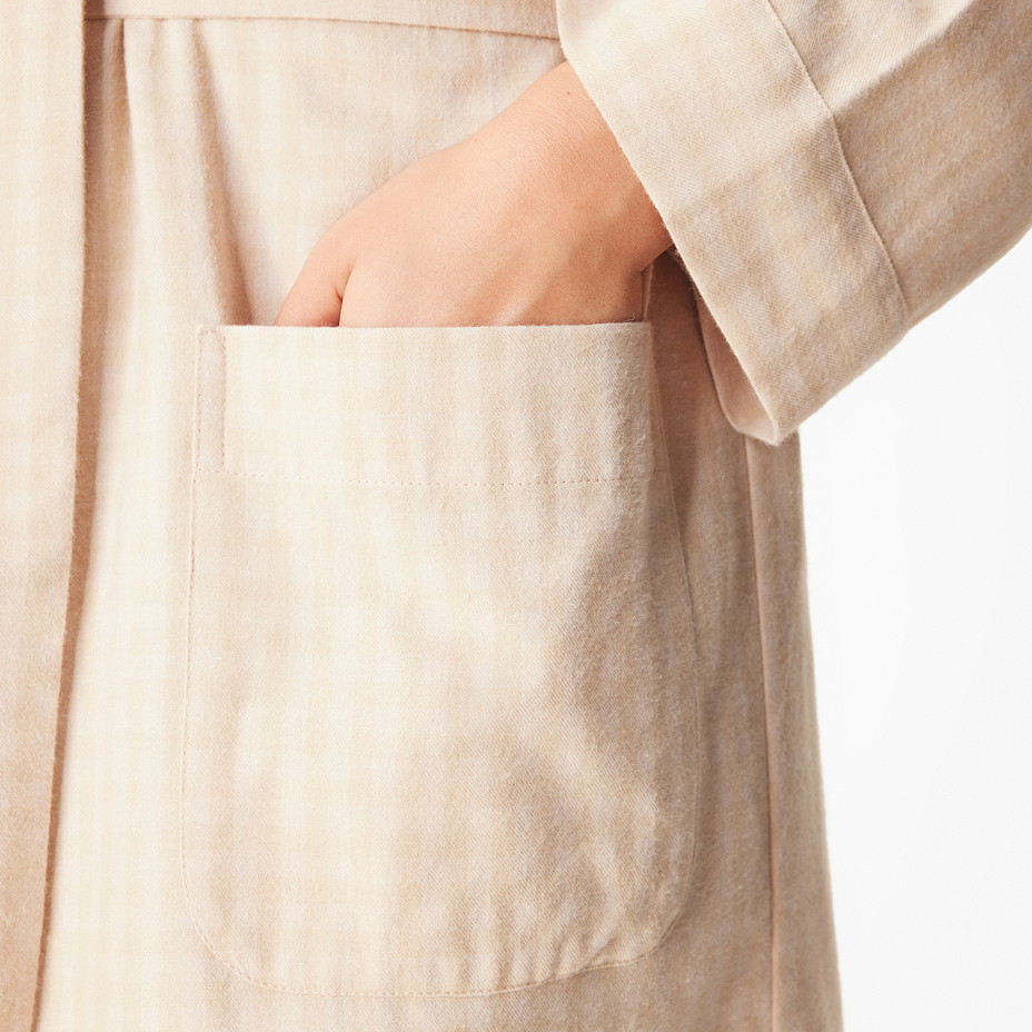 Dámský flanelový župan s Merino vlnou proužek béžová