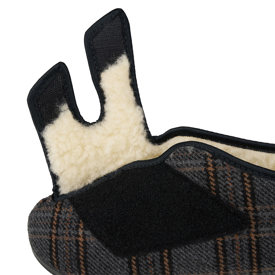 Dámská zateplená obvazová obuv s ovčí vlnou na suchý zip káro šedá