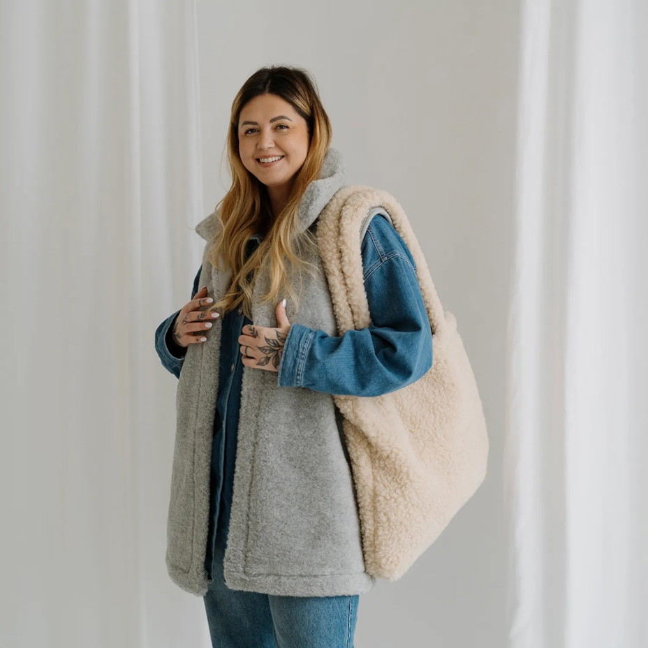 Vlněná Merino taška přes rameno béžová