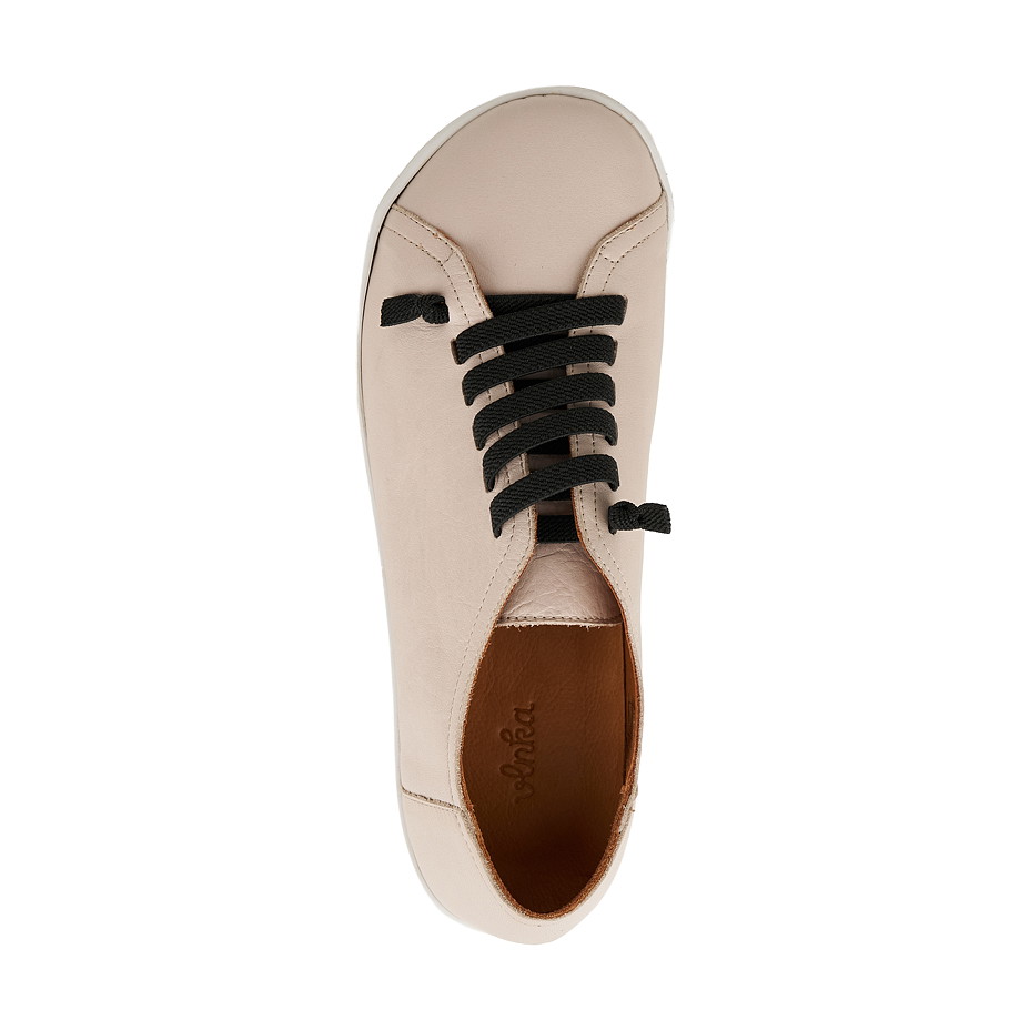 Damen Leder-Barfuß-Sneaker mit Gummizug Onyx, beige