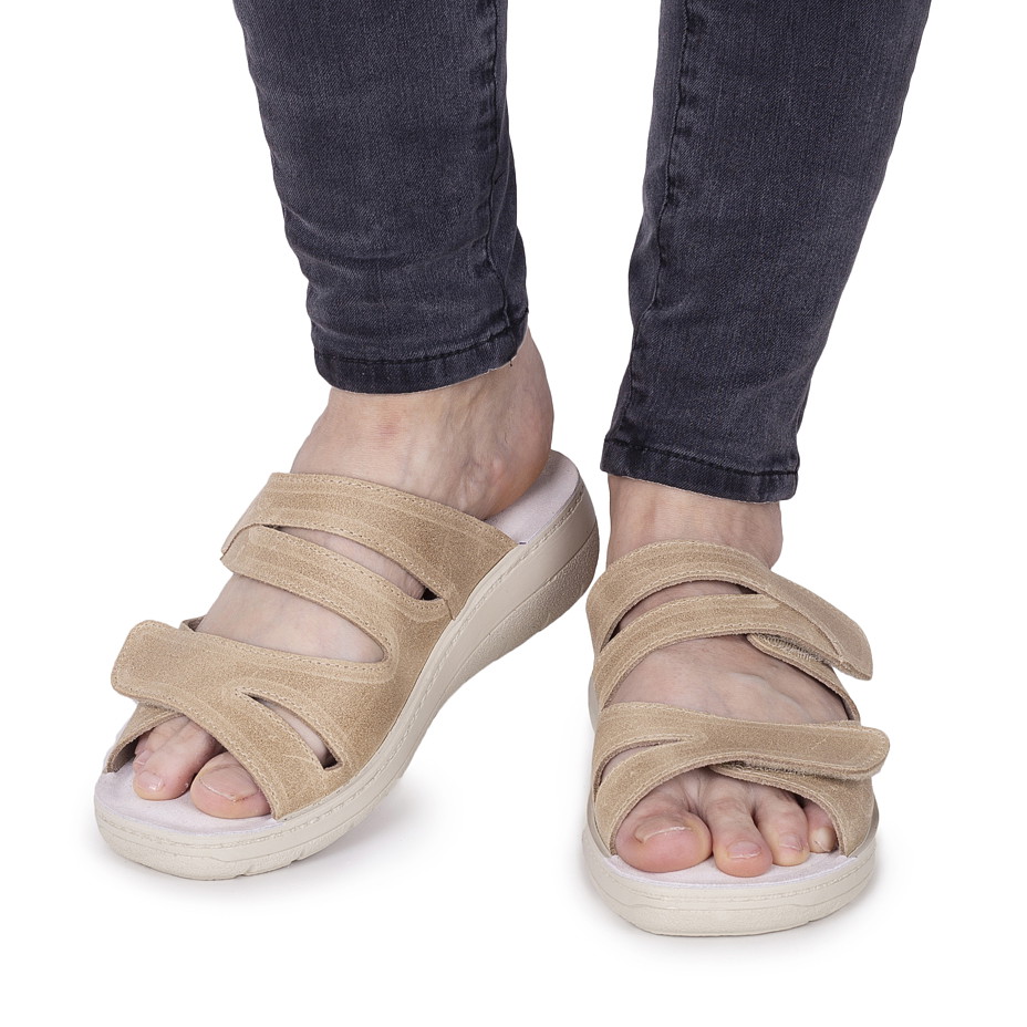 Women's "Iveta" Orthopaedic Leather Slip-on Shoes - Beige