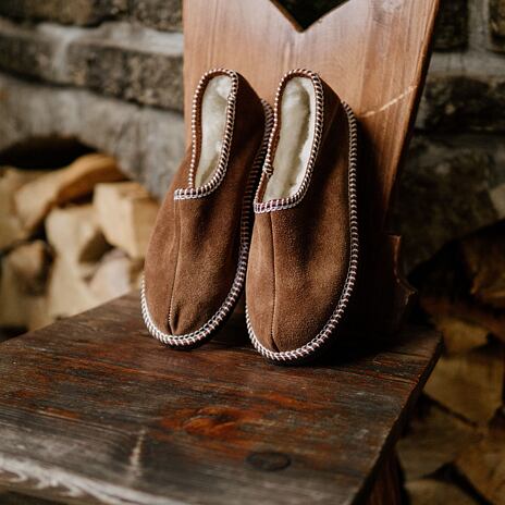 Leather “Salašky“ Slippers with Wool Lining Brown