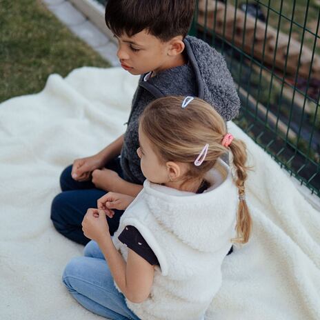 Children's Hooded Wool Vest - Natural