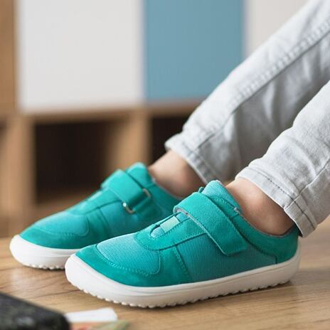 Baskets en cuir pieds nus pour enfants « Joy » turquoise