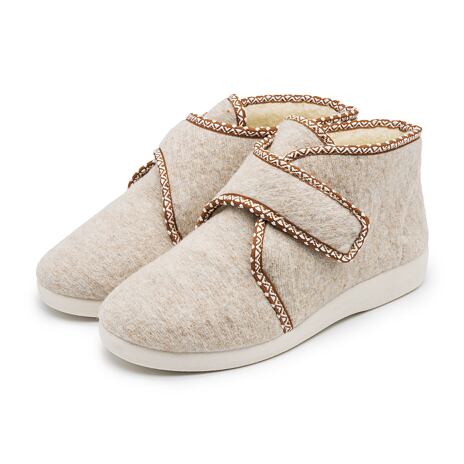 Wool Felt Slipper Boots with Velcro Beige