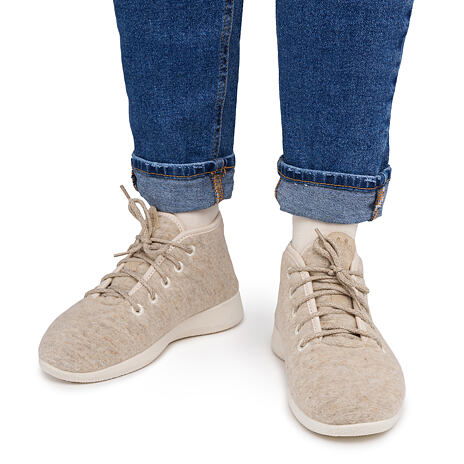 Woolee High-Top Wool Trainers with Lining Beige