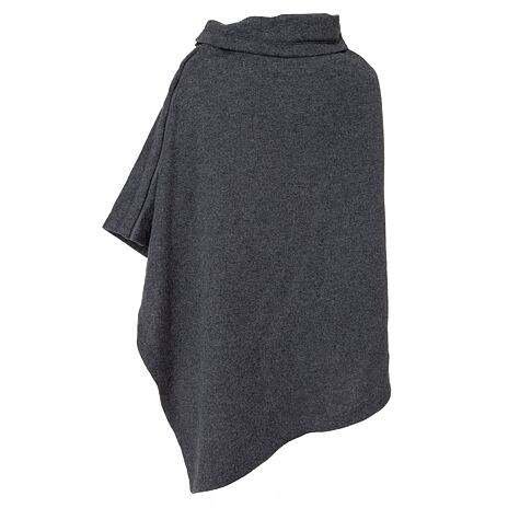 Wool Poncho with Collar Dark Grey