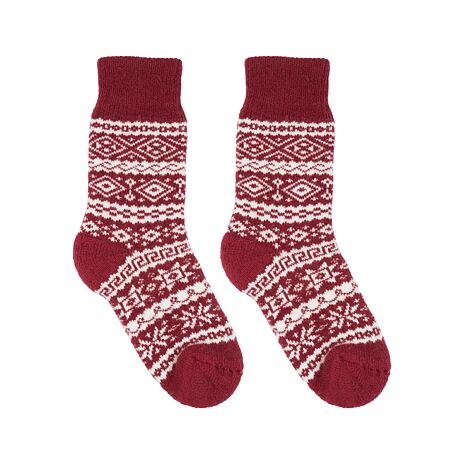 Schafwollsocken Merino mit Norwegermuster rot 