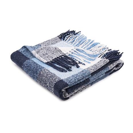 Woolee sheep wool blanket cube pattern blue