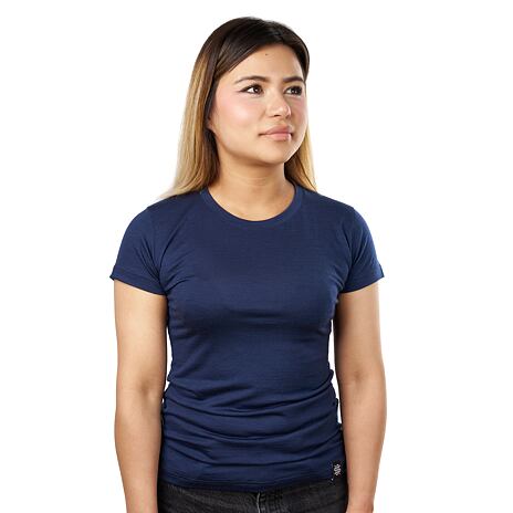 T-shirt à manches courtes en laine mérinos pour femmes bleu foncé