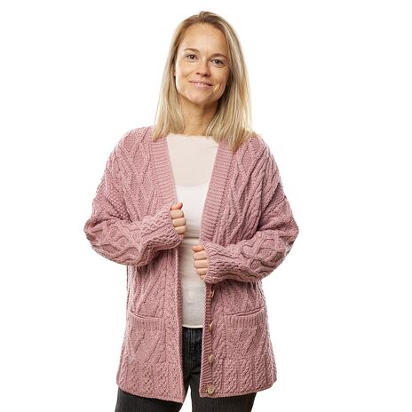 Damen Cardigan aus Wolle mit Knöpfen Supersoft Merino rosa