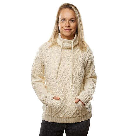 Pull à col roulé en laine avec poche pour femme Supersoft Merino, naturel