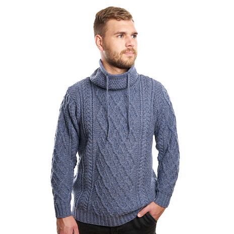 Men's wool turtleneck with drawstrings Merino blue