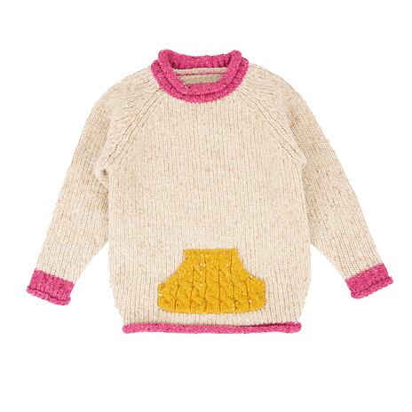 Pull en laine pour enfants avec poche, naturelle