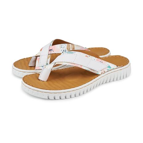 Leder-Flip-Flops für Damen mit Blumenmuster weiß