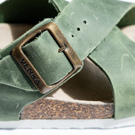 Claquettes anatomiques en liège pour femmes Martine, vert - 2ème qualité