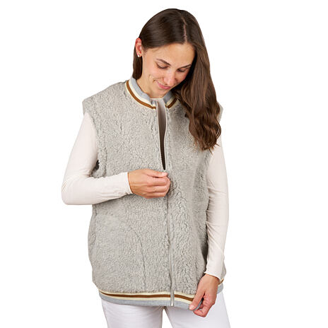 Wollen damesvest met gebreide zoom met ritssluiting, grijs