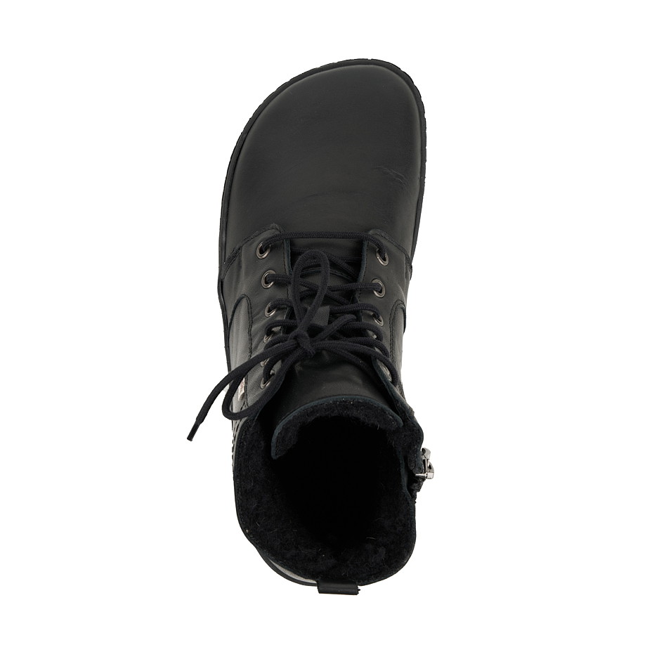 Dámské barefoot kožené boty Devon s tmavou ovčí vlnou černá