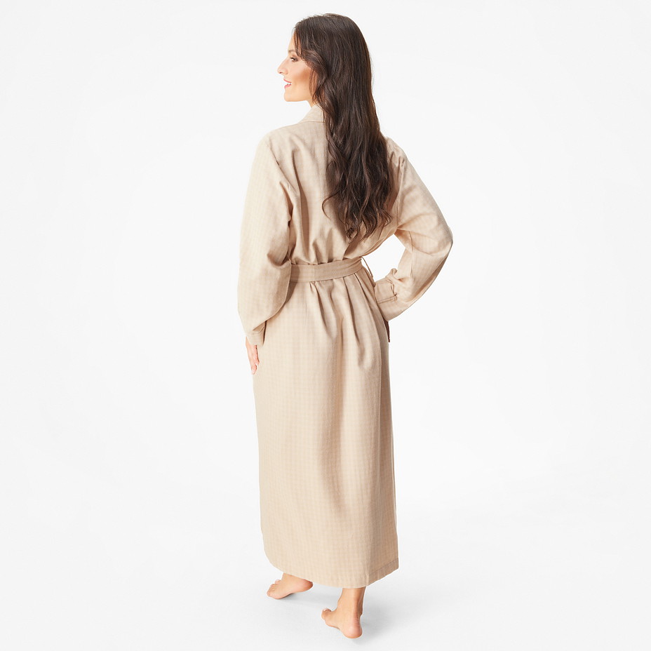 Dámský flanelový župan s Merino vlnou proužek béžová