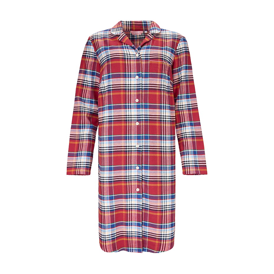 Damen-Nachthemd aus Flanell kariert orangeblau