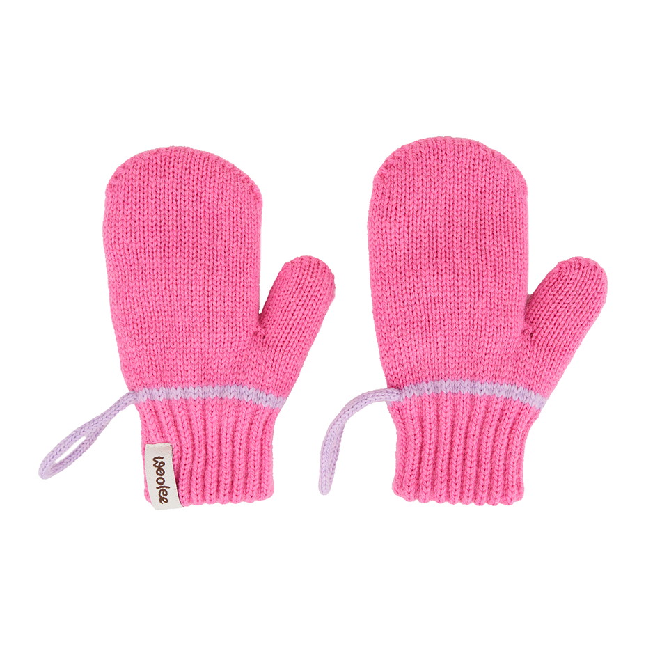 Dětské vlněné palčáky s poutkem růžová