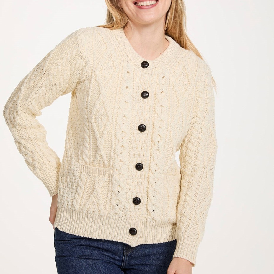 Dámský vlněný svetr na knoflíky přírodní