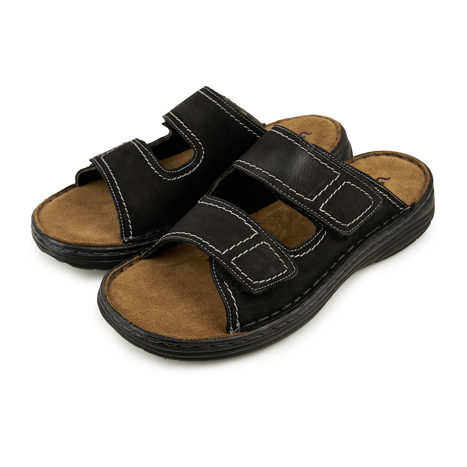 Men's leather slides wide fit Orin, black