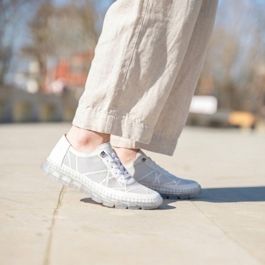 Dames vrijetijdssneakers leer, wit