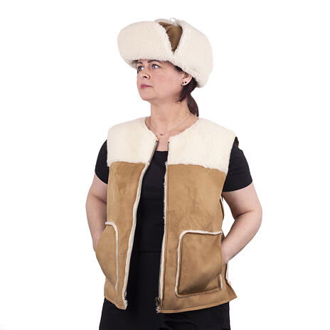 Gilet en laine de mouton et velours marron