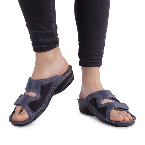 Dámske anatomické kožené šľapky na hallux Eva modrá