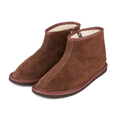 Leather Zip-up Slipper Boots with Wool Lining