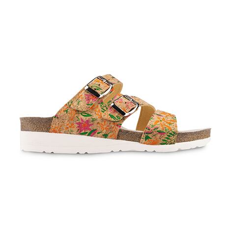 Dames kurken sandalen met sleehak ”Sandra” bloem