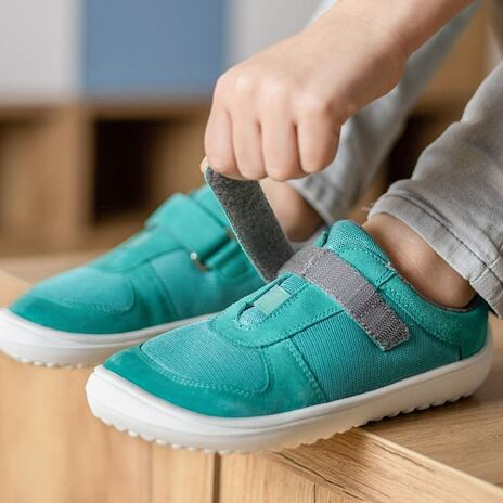 Kinder lederen barefoot schoenen ”Joy” turquoise