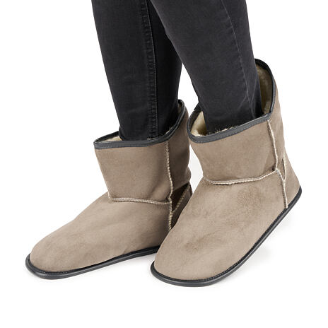 Chaussons hauts avec laine de mouton gris