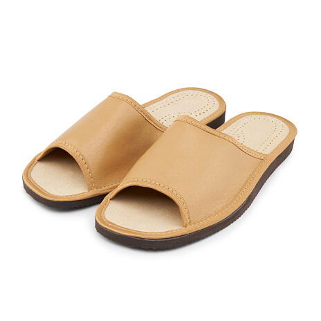 Heren lederen slippers zonder teen licht bruin