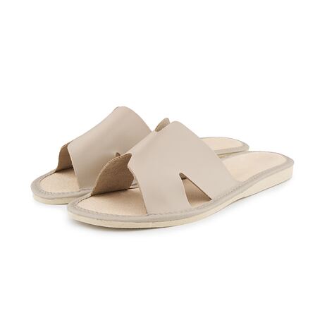 Dames zomer lederen slippers zonder teen beige