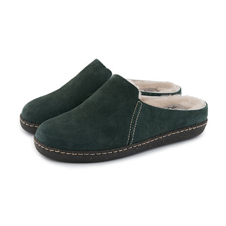 Papuci de piele cu lână de oaie pentru femei "Paula" - verde inchis