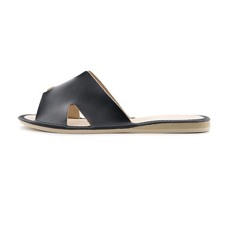 Sommer-Leder-Pantoffeln ohne Spitze für Damen schwarz